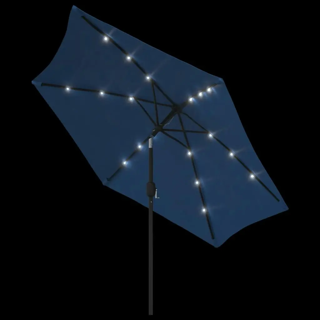 Outdoor Parasol with LED Lights and Steel Pole 300 cm Azure 47135