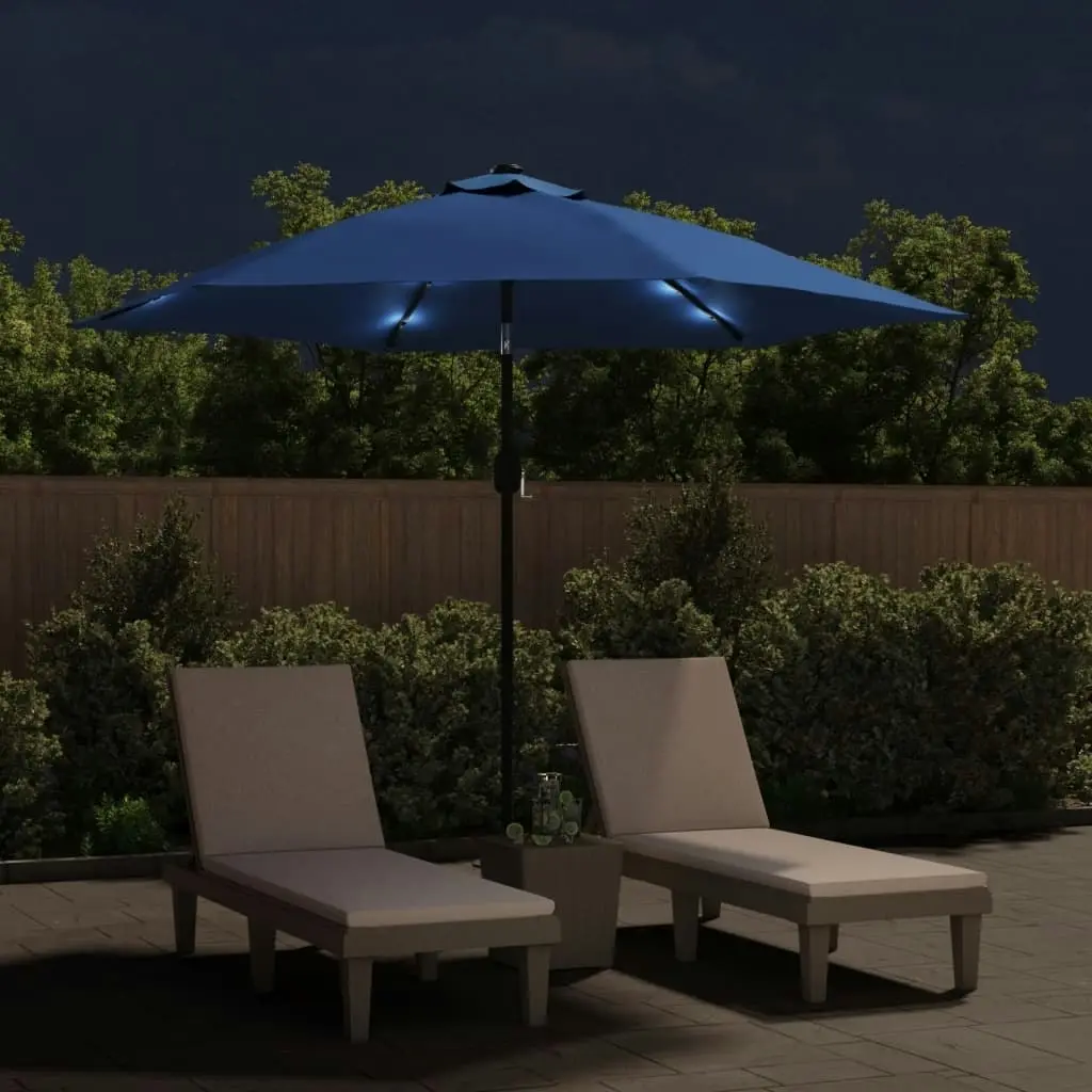 Outdoor Parasol with LED Lights and Steel Pole 300 cm Azure 47135