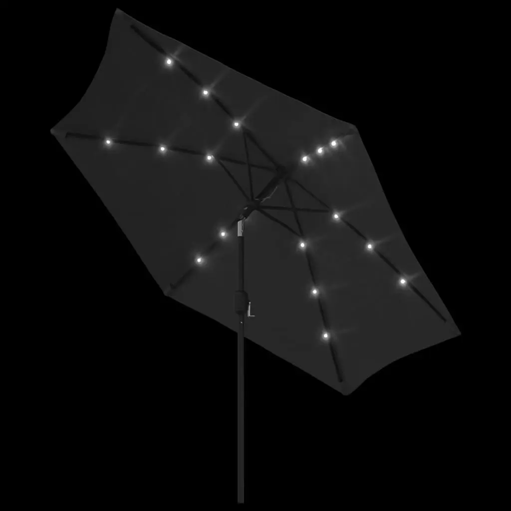 Outdoor Parasol with LED Lights and Steel Pole 300 cm Black 47134