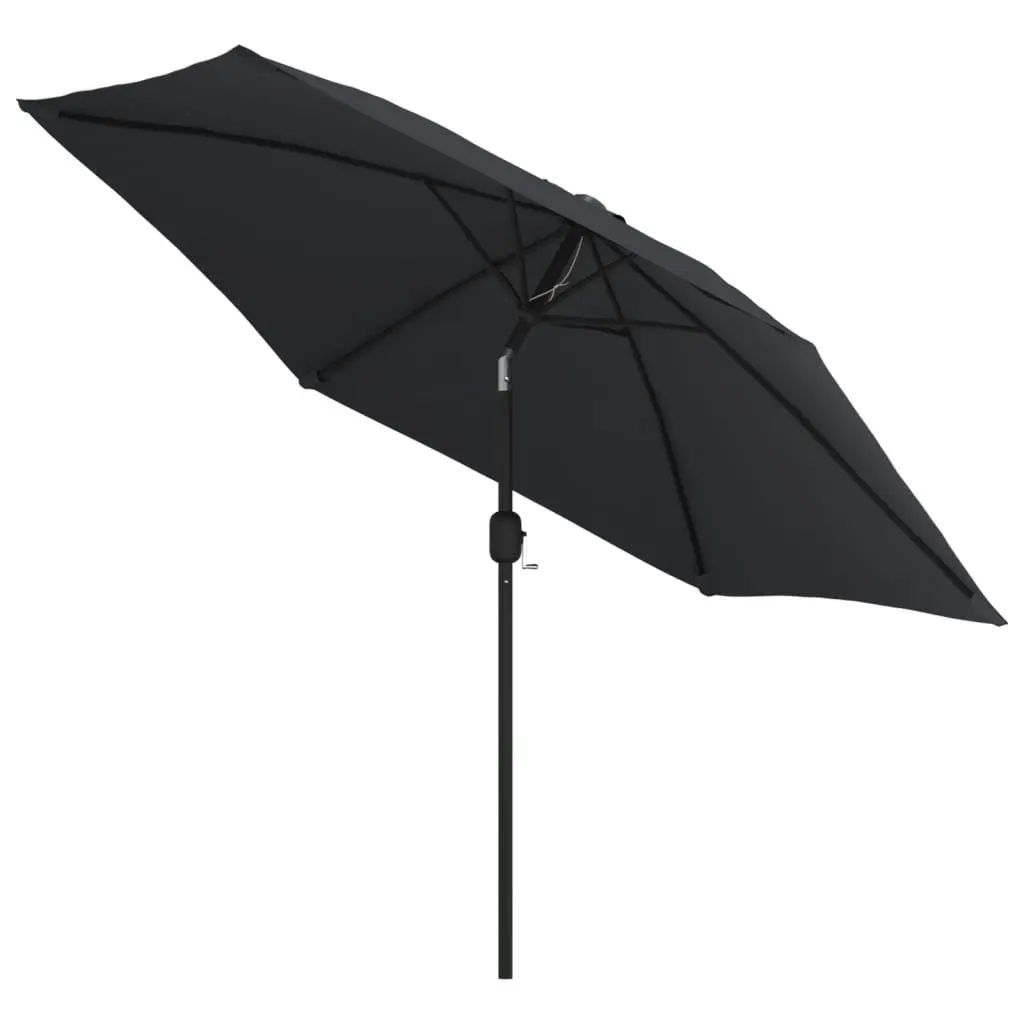 Outdoor Parasol with LED Lights and Steel Pole 300 cm Black 47134