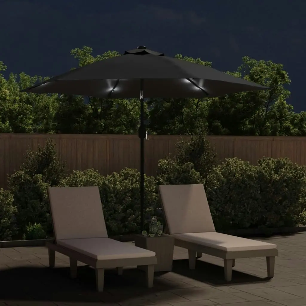 Outdoor Parasol with LED Lights and Steel Pole 300 cm Black 47134