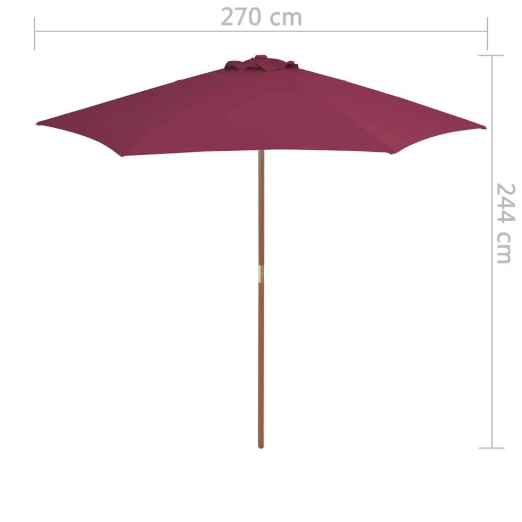 Outdoor Parasol with Wooden Pole 270 cm Bordeaux Red 44517