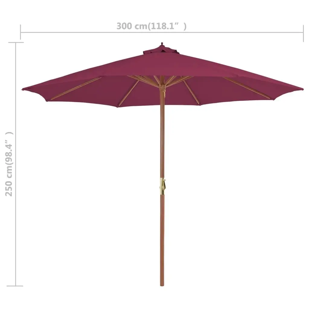 Outdoor Parasol with Wooden Pole 300 cm Bordeaux Red 44497