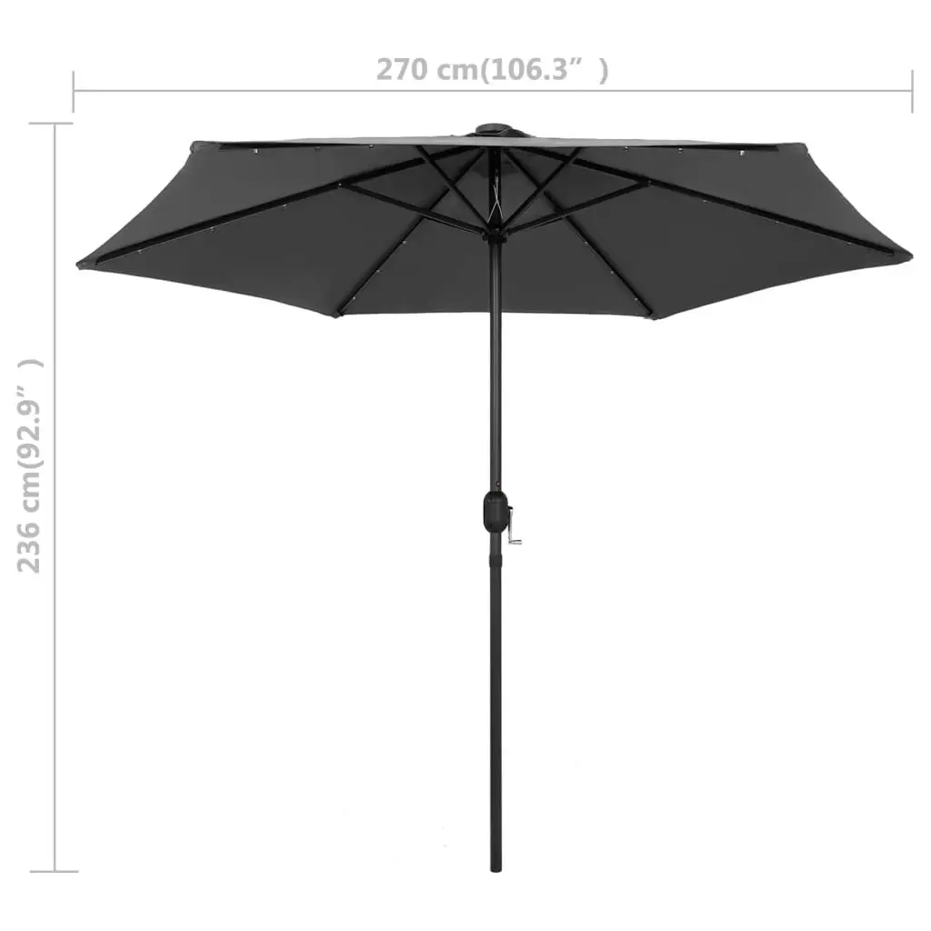 Parasol with LED Lights and Aluminium Pole 270 cm Anthracite 47354