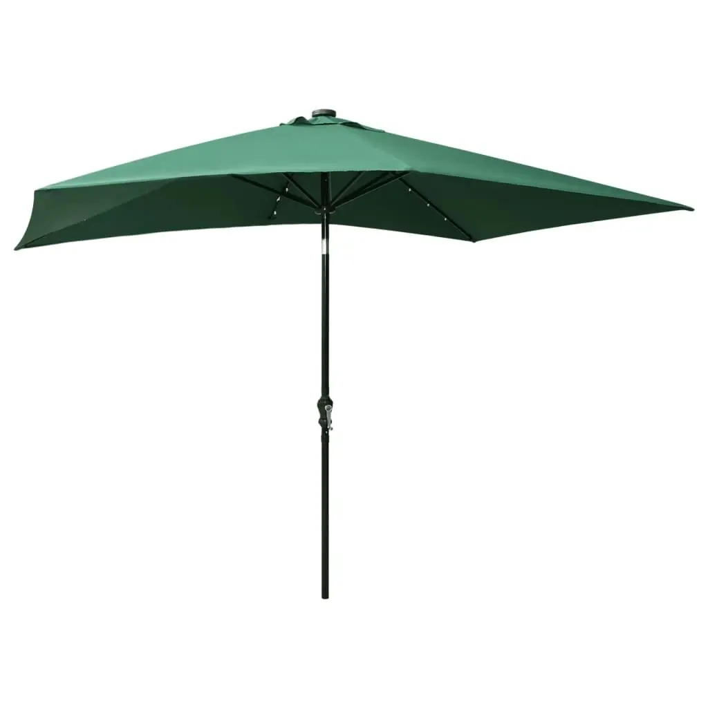 Parasol with LEDs and Steel Pole Green 2x3 m 313786