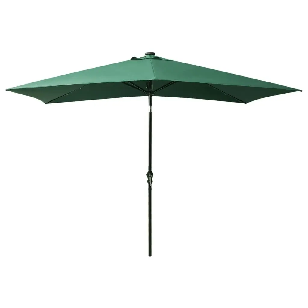 Parasol with LEDs and Steel Pole Green 2x3 m 313786