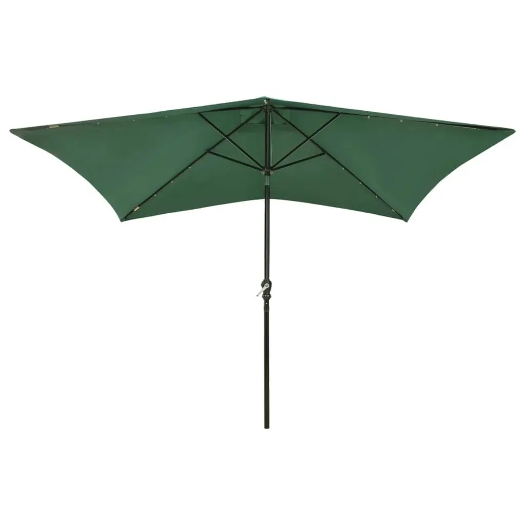 Parasol with LEDs and Steel Pole Green 2x3 m 313786