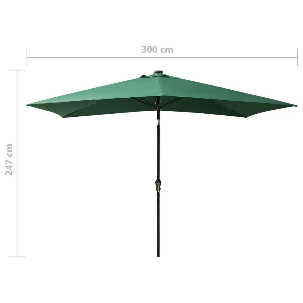 Parasol with LEDs and Steel Pole Green 2x3 m 313786