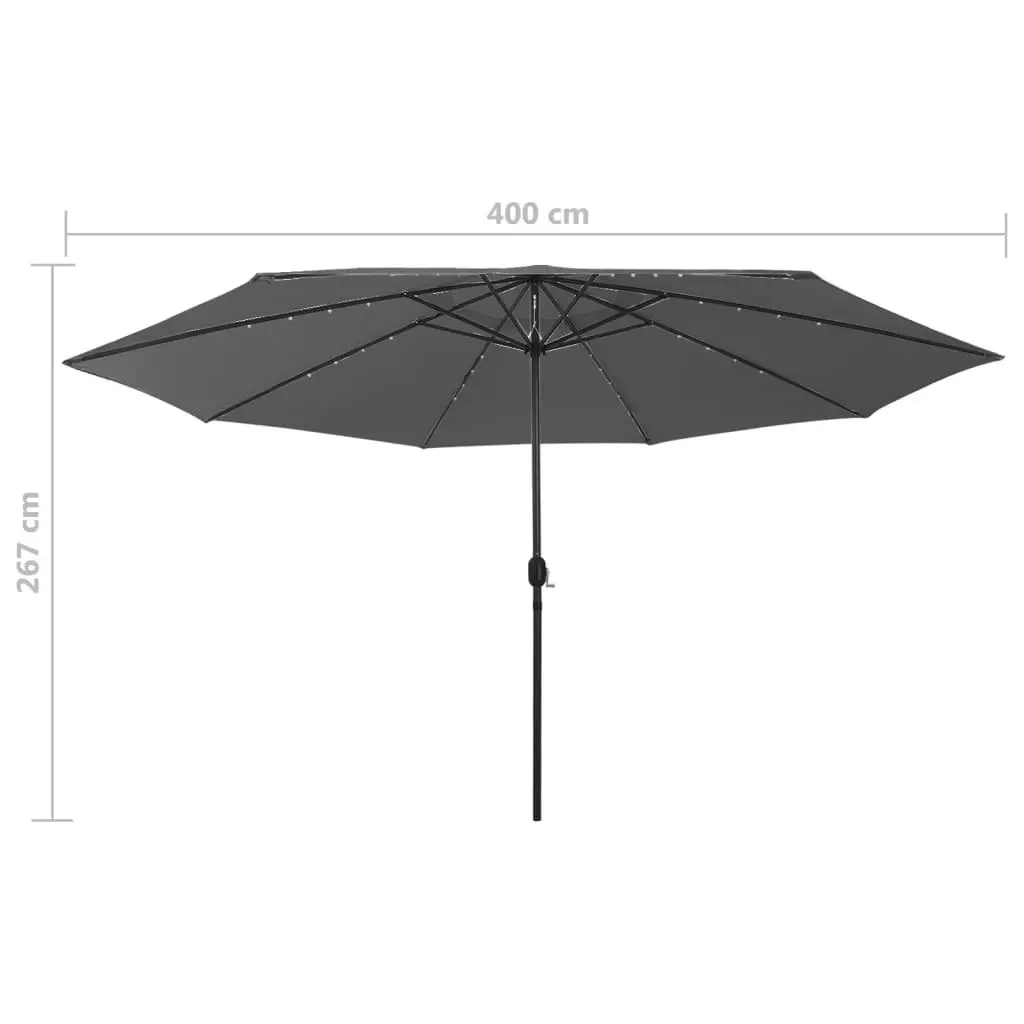 Outdoor Parasol with LED Lights and Metal Pole 400 cm Anthracite 312532