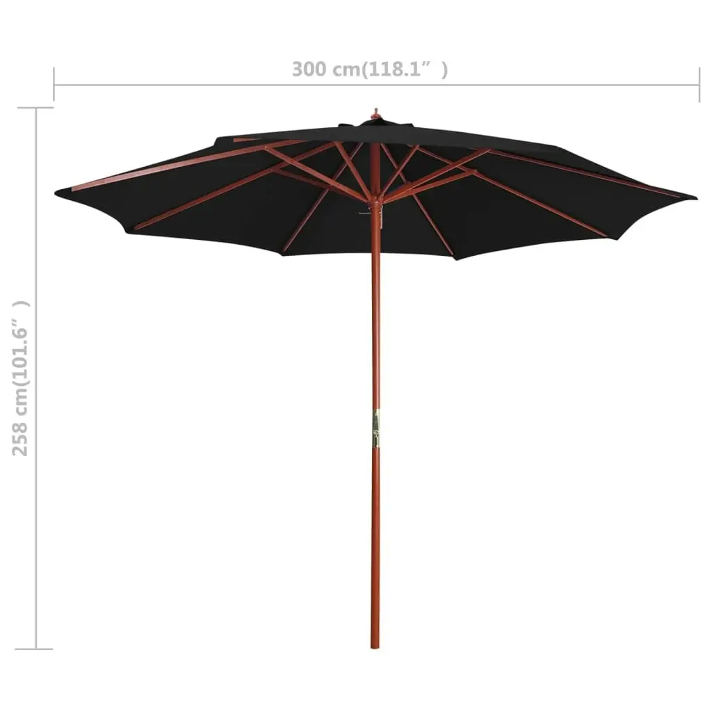 Parasol with Wooden Pole 300x258 cm Black 47124