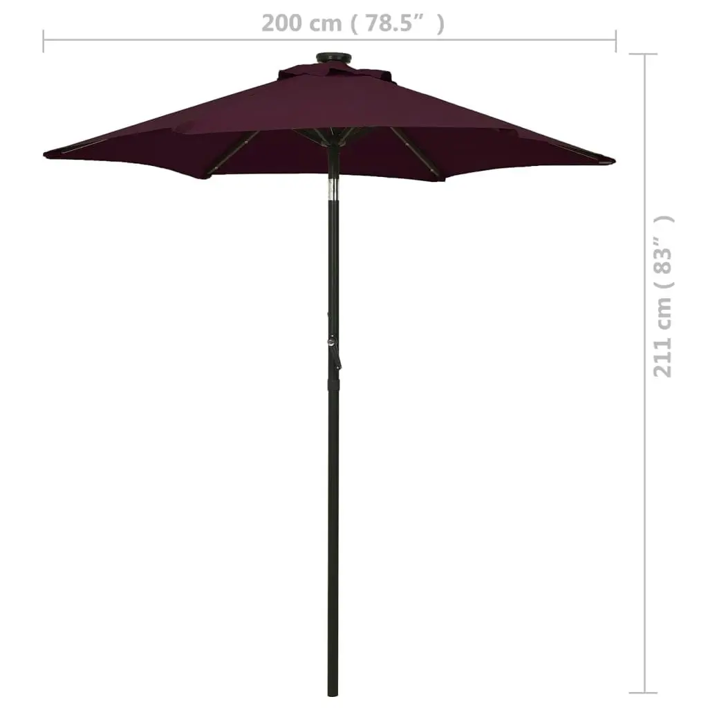 Parasol with LED Lights Bordeaux Red 200x211 cm Aluminium 313561