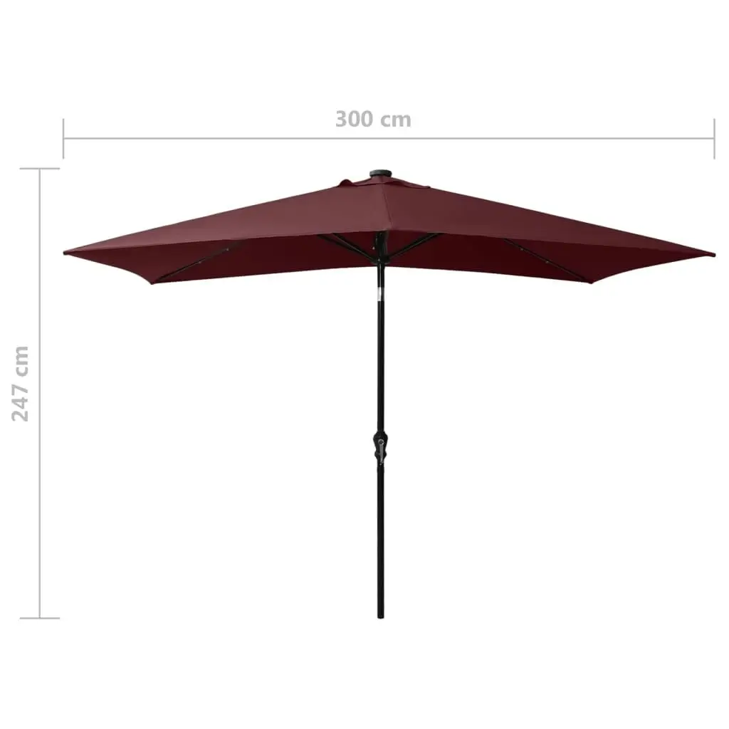 Parasol with LEDs and Steel Pole Bordeaux Red 2x3 m 313790