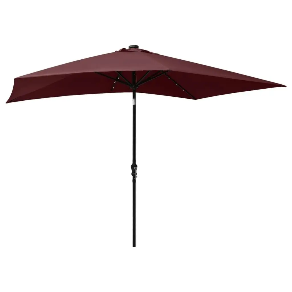 Parasol with LEDs and Steel Pole Bordeaux Red 2x3 m 313790