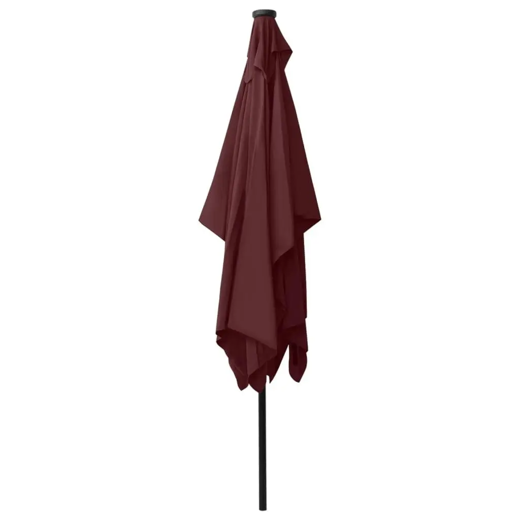 Parasol with LEDs and Steel Pole Bordeaux Red 2x3 m 313790