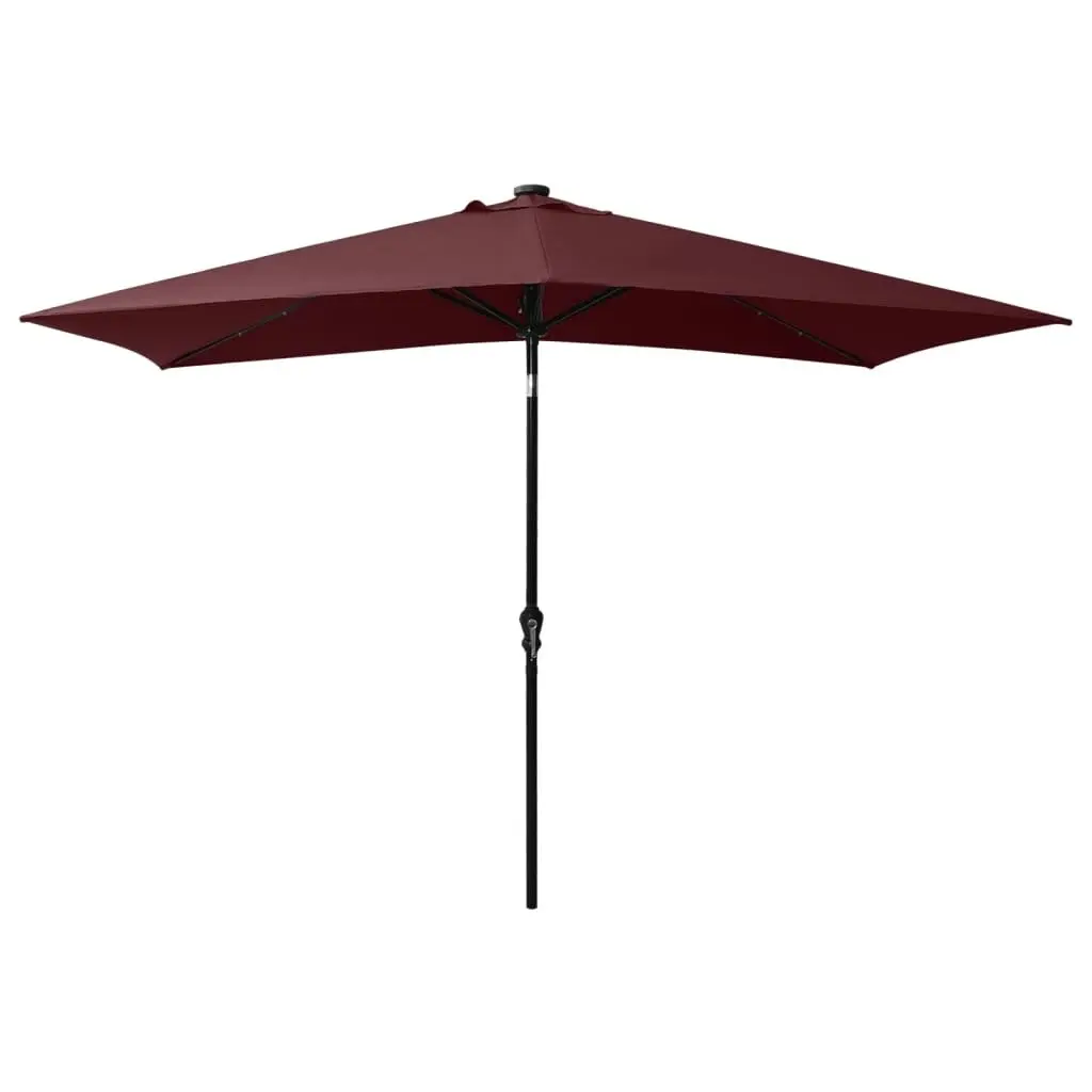 Parasol with LEDs and Steel Pole Bordeaux Red 2x3 m 313790