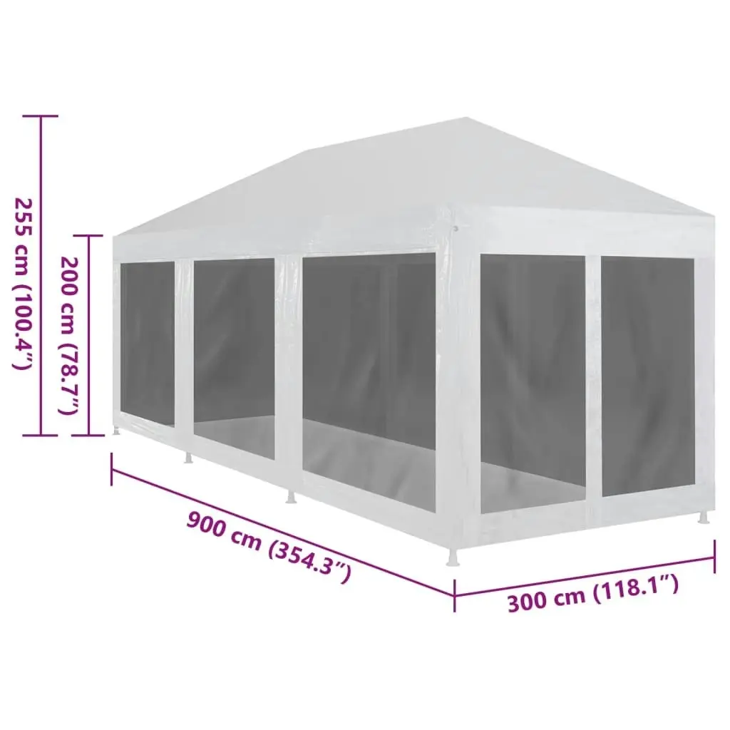 Party Tent with 8 Mesh Sidewalls 9x3 m 45111