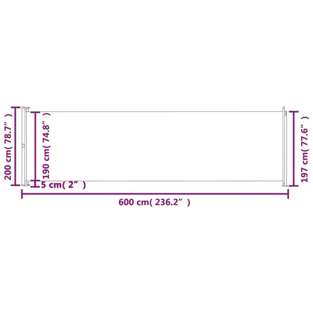 Patio Retractable Side Awning 200x600 cm Black 317970