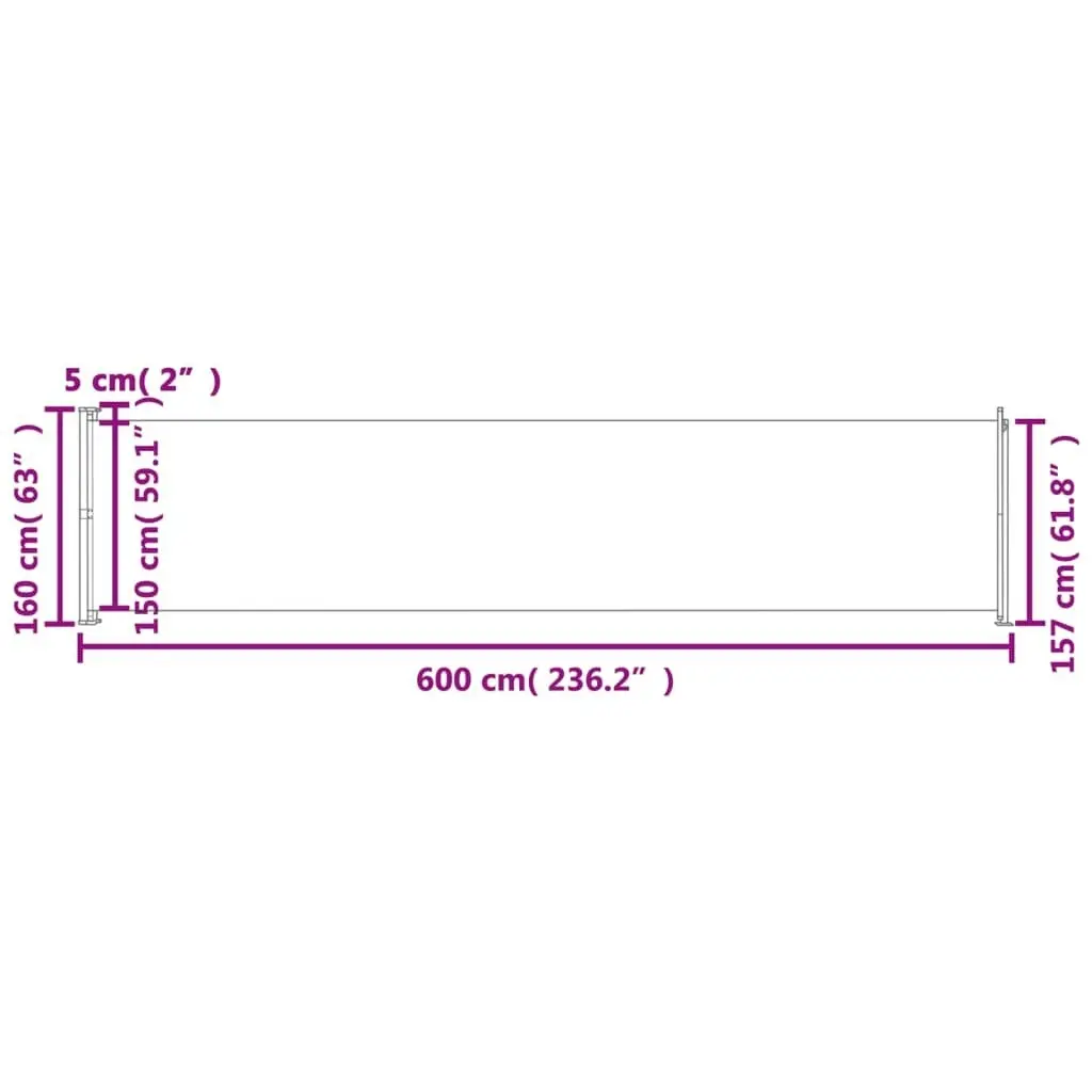 Patio Retractable Side Awning 600x160 cm Black 313375