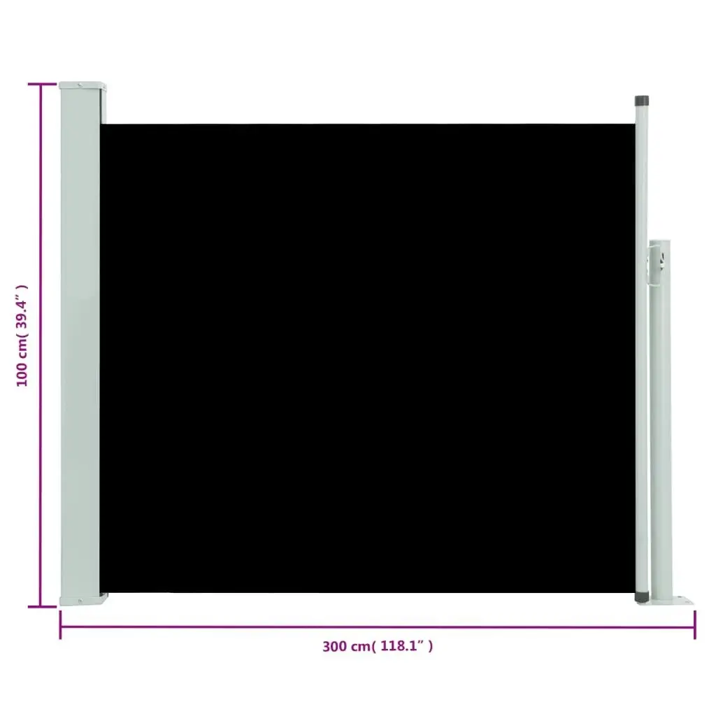 Patio Retractable Side Awning 100x300 cm Black 48370