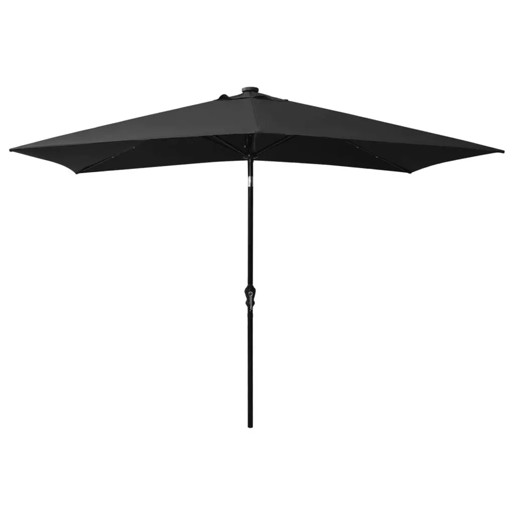 Parasol with LEDs and Steel Pole Black 2x3 m 313792