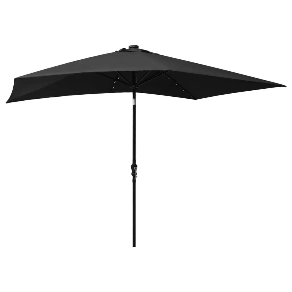 Parasol with LEDs and Steel Pole Black 2x3 m 313792