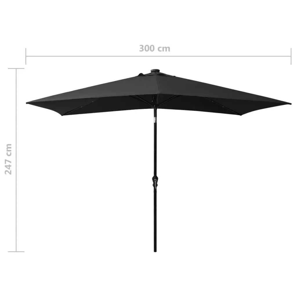 Parasol with LEDs and Steel Pole Black 2x3 m 313792