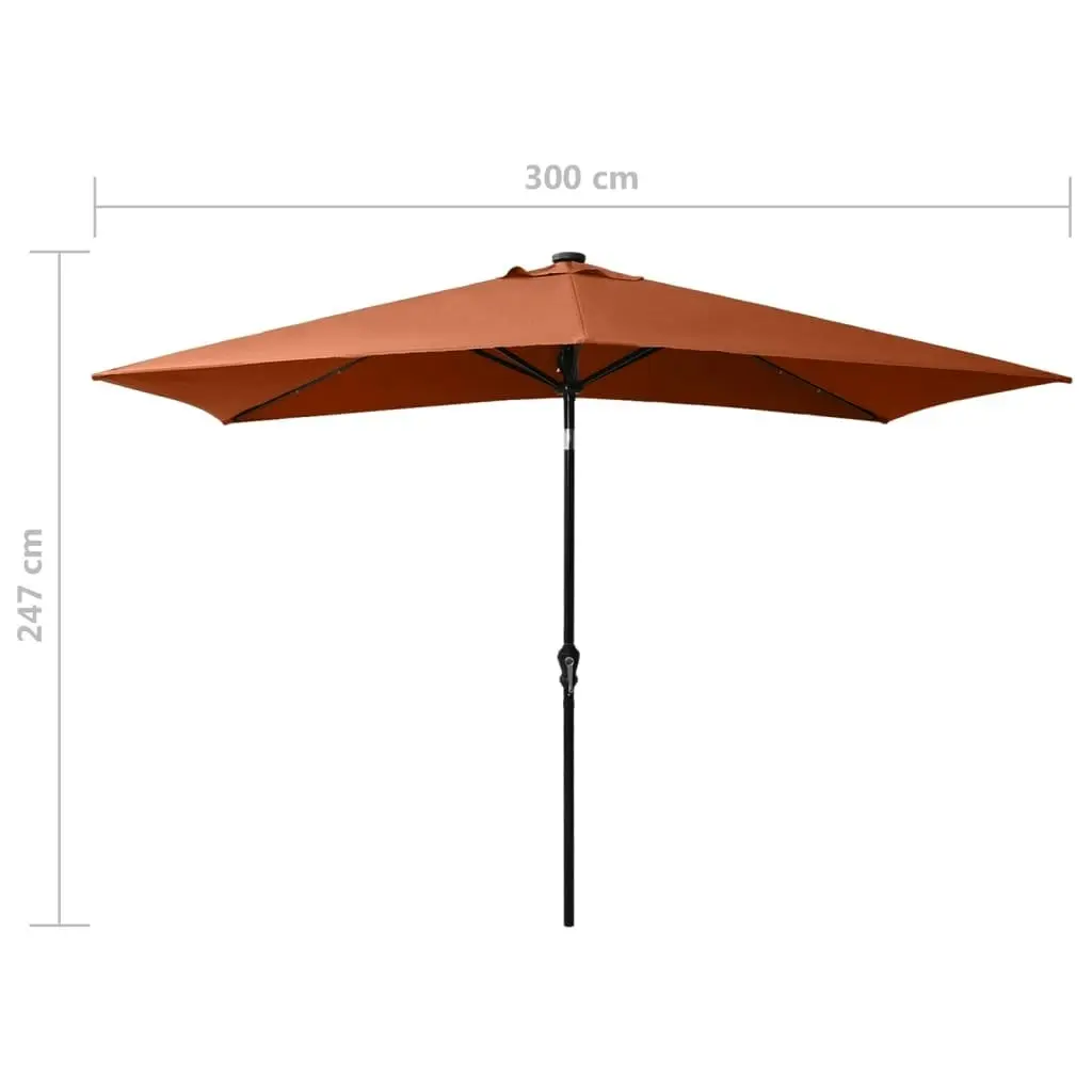 Parasol with LEDs and Steel Pole Terracotta 2x3 m 313791