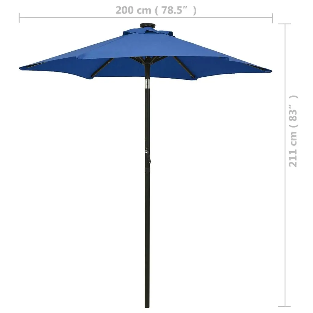 Parasol with LED Lights Azure Blue 200x211 cm Aluminium 313564