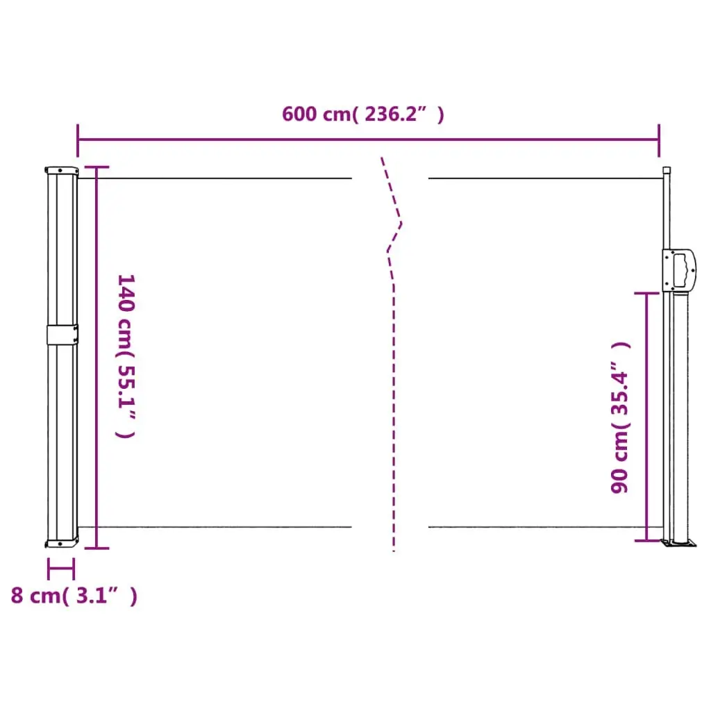 Retractable Side Awning Anthracite 140x600 cm 4004518