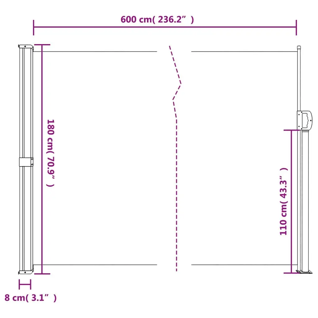 Retractable Side Awning Anthracite 180x600 cm 4004548