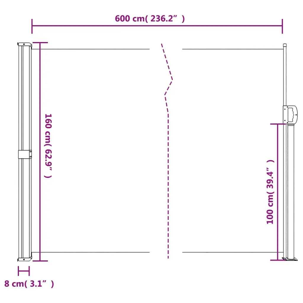 Retractable Side Awning Black 160x600 cm 4004519