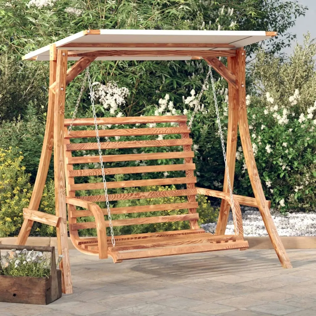 Swing Bench with Canopy Solid Wood Spruce with Teak Finish 3200621