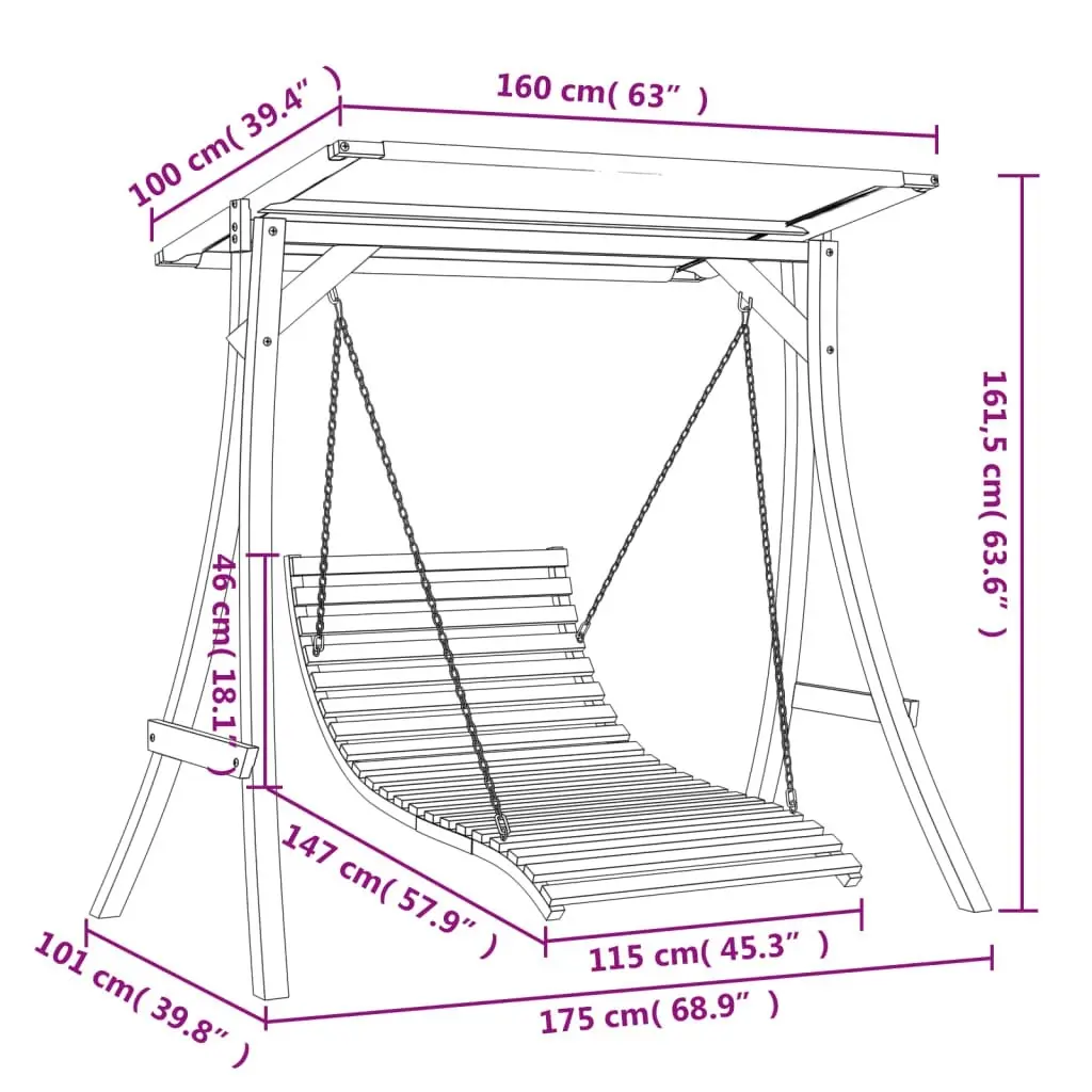 Swing Bed with Canopy Solid Wood Spruce with Teak Finish 3200619