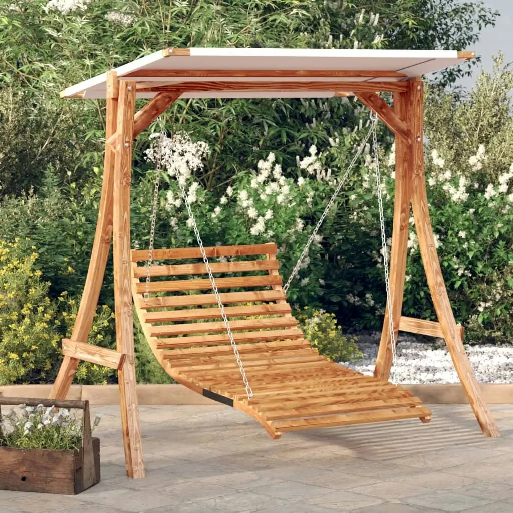 Swing Bed with Canopy Solid Wood Spruce with Teak Finish 3200619