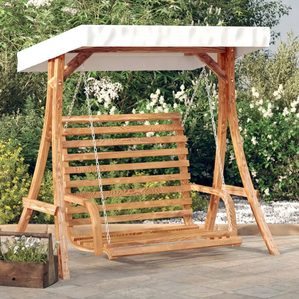 Swing Bench with Canopy Solid Wood Spruce with Teak Finish 3200627