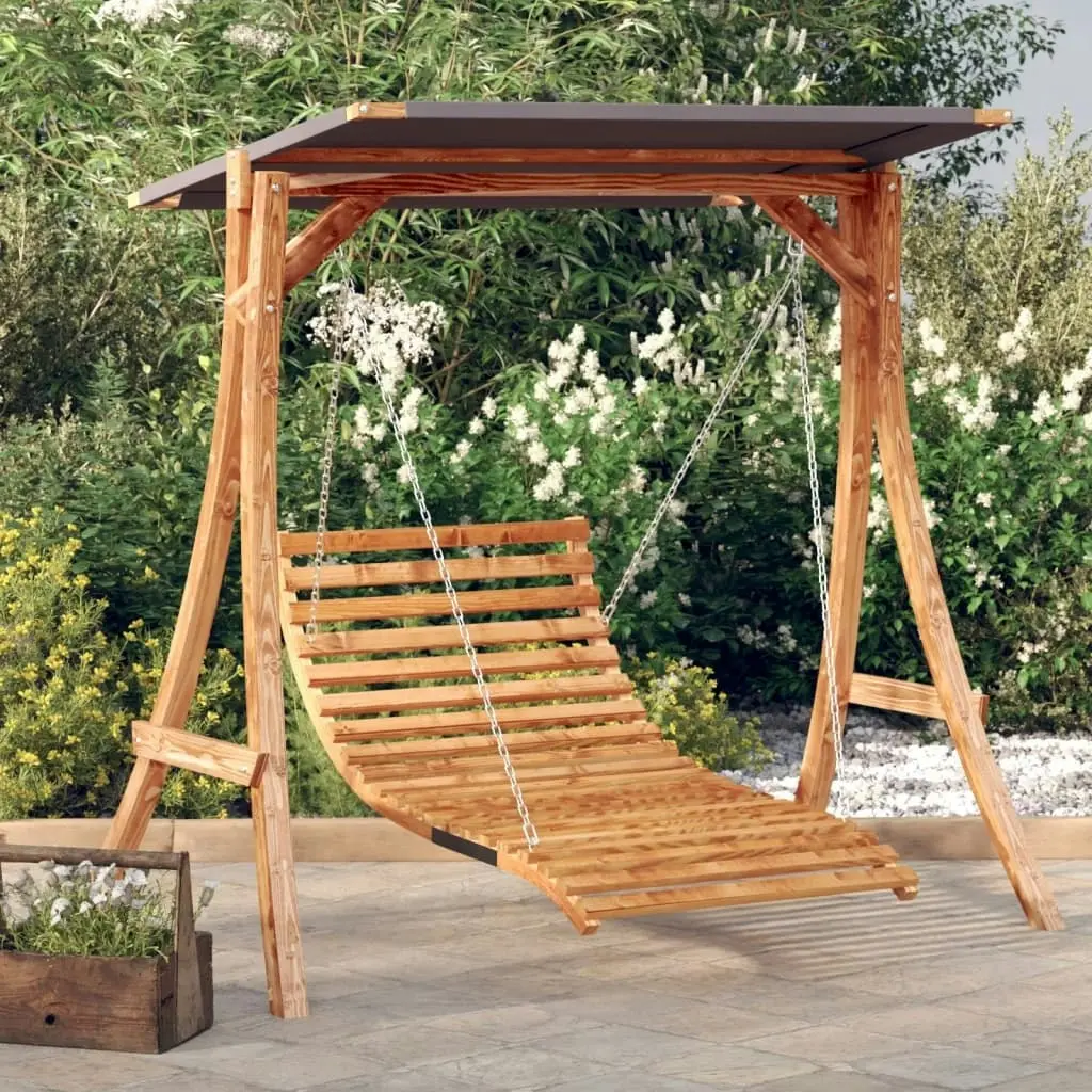 Swing Bed with Canopy Solid Wood Spruce with Teak Finish 3200620