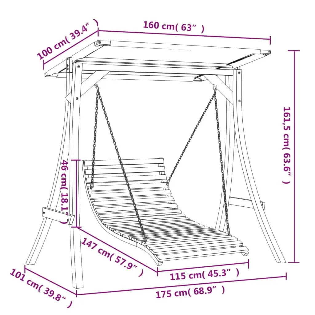 Swing Bed with Canopy Solid Wood Spruce with Teak Finish 3200620