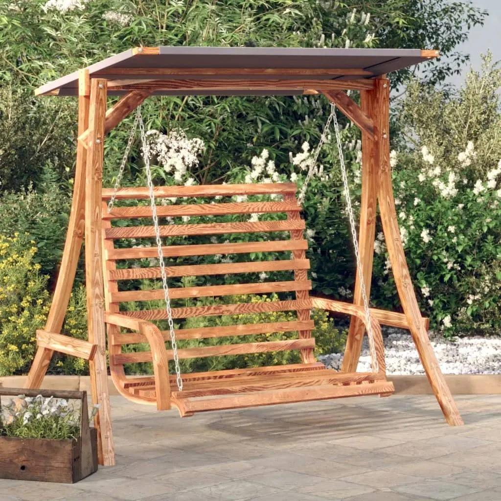 Swing Bench with Canopy Solid Wood Spruce with Teak Finish 3200622