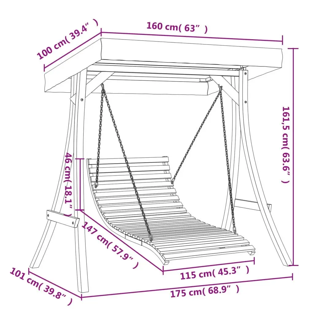 Swing Bed with Canopy Solid Wood Spruce with Teak Finish 3200626