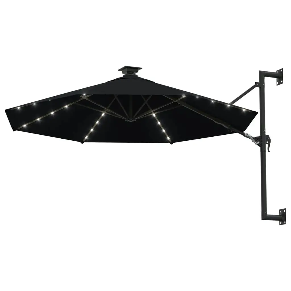 Wall-mounted Parasol with LEDs and Metal Pole 300 cm Black 312528