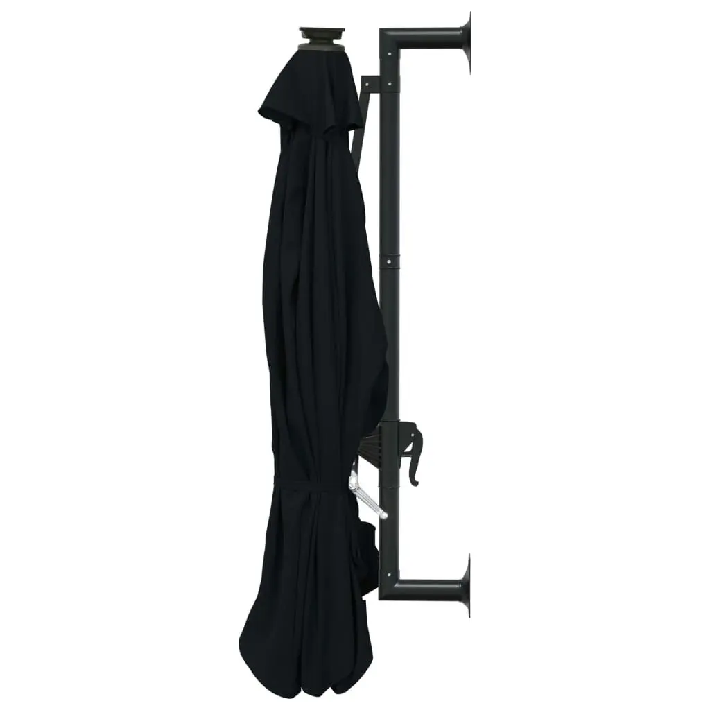 Wall-mounted Parasol with LEDs and Metal Pole 300 cm Black 312528