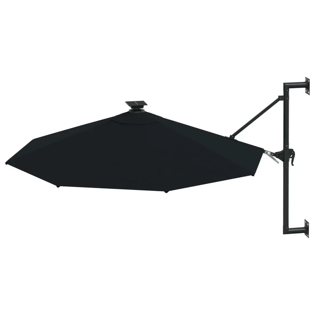 Wall-mounted Parasol with LEDs and Metal Pole 300 cm Black 312528