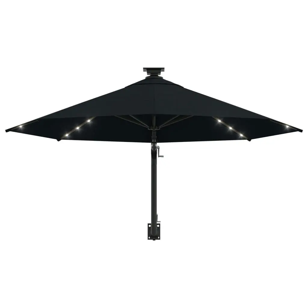 Wall-mounted Parasol with LEDs and Metal Pole 300 cm Black 312528