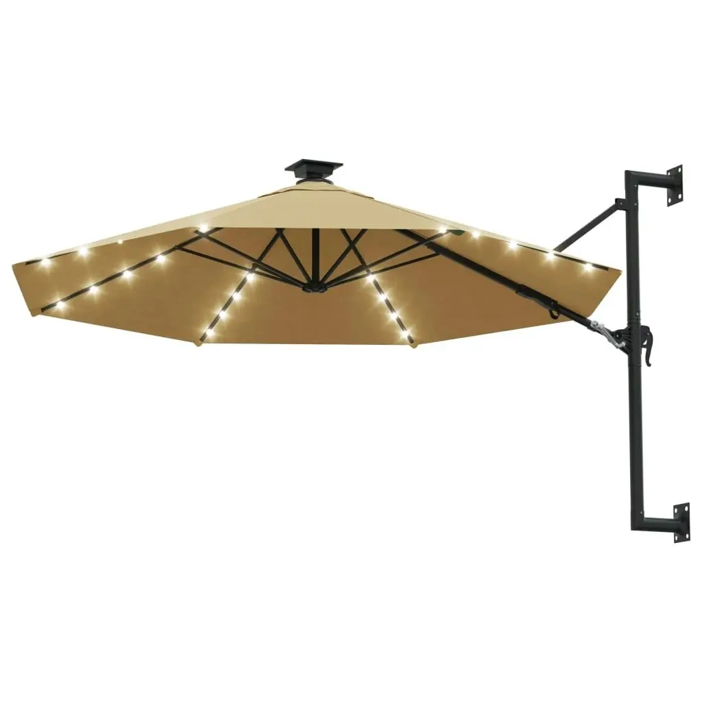 Wall-mounted Parasol with LEDs and Metal Pole 300 cm Taupe 312525