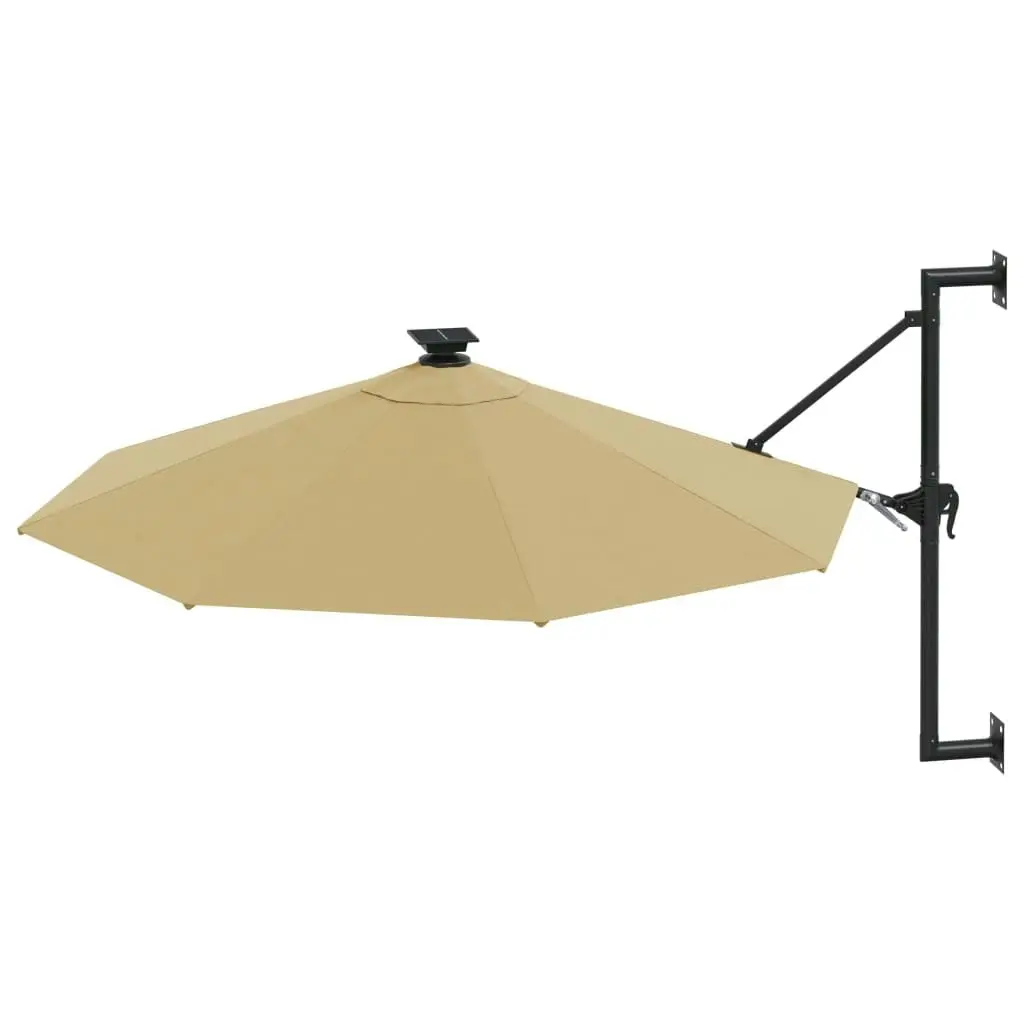 Wall-mounted Parasol with LEDs and Metal Pole 300 cm Taupe 312525