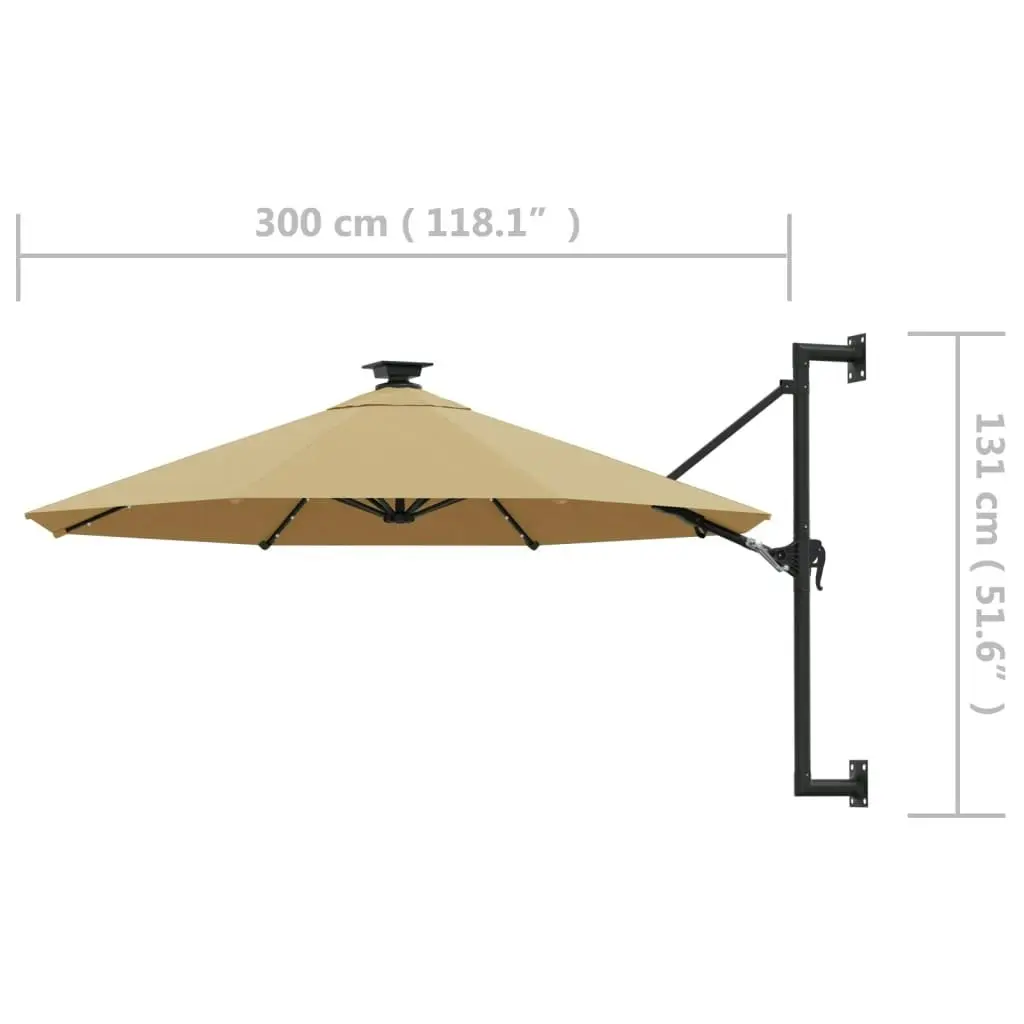 Wall-mounted Parasol with LEDs and Metal Pole 300 cm Taupe 312525