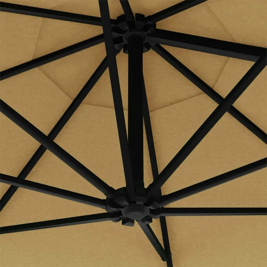 Wall-mounted Parasol with LEDs and Metal Pole 300 cm Taupe 312525