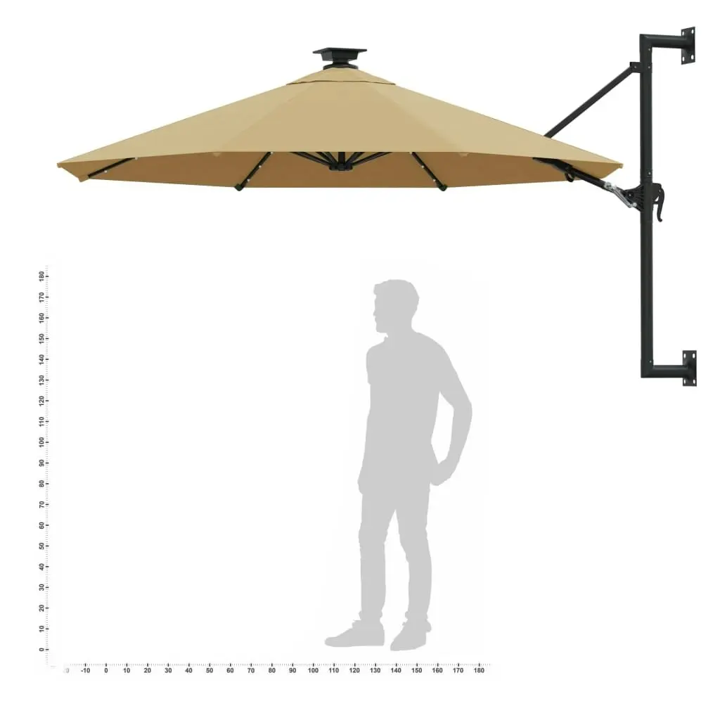 Wall-mounted Parasol with LEDs and Metal Pole 300 cm Taupe 312525