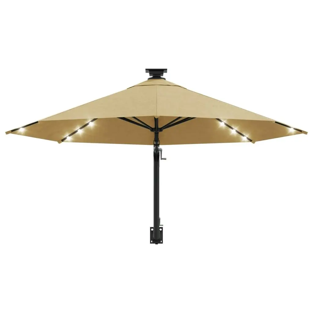 Wall-mounted Parasol with LEDs and Metal Pole 300 cm Taupe 312525