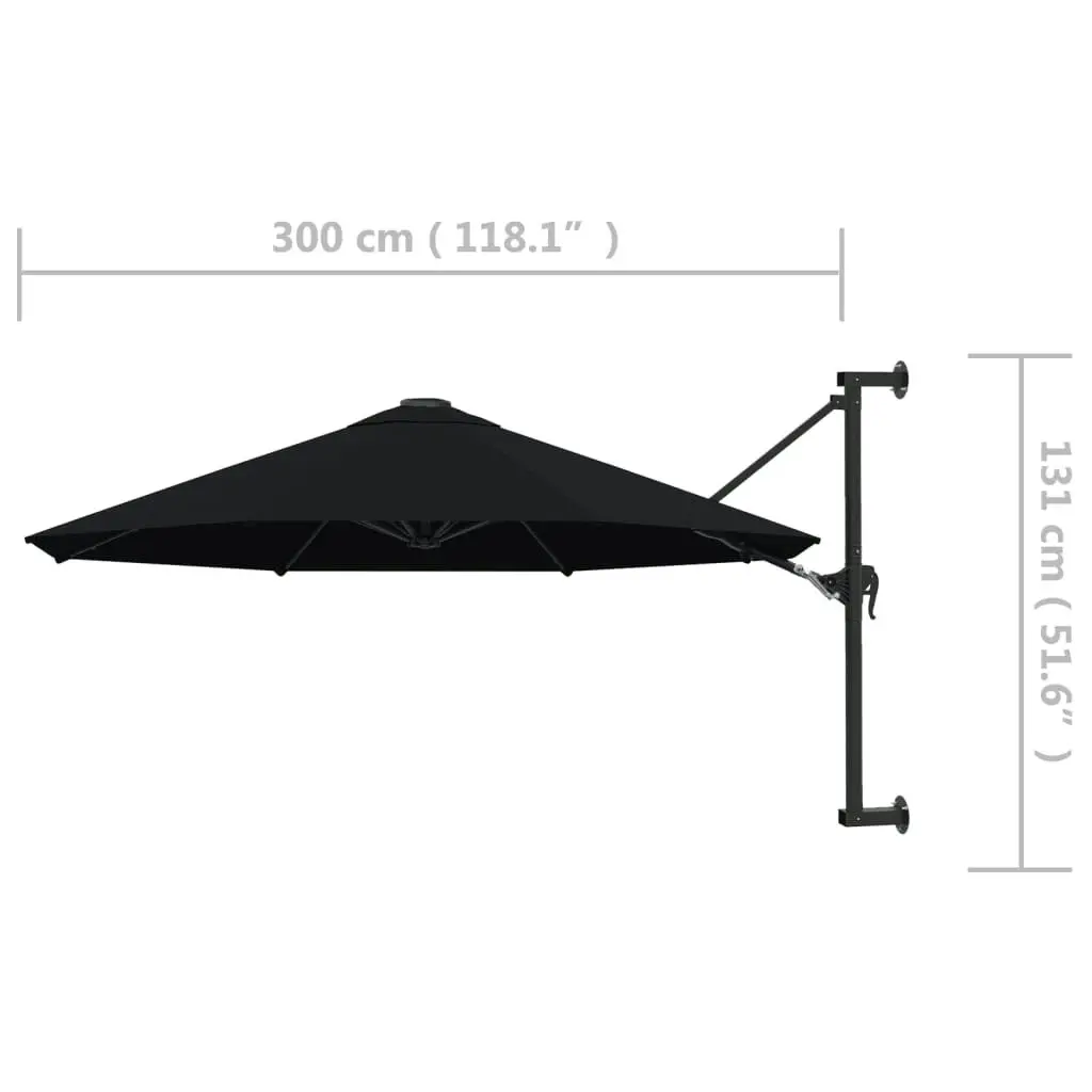 Wall-Mounted Parasol with Metal Pole 300 cm Black 47300